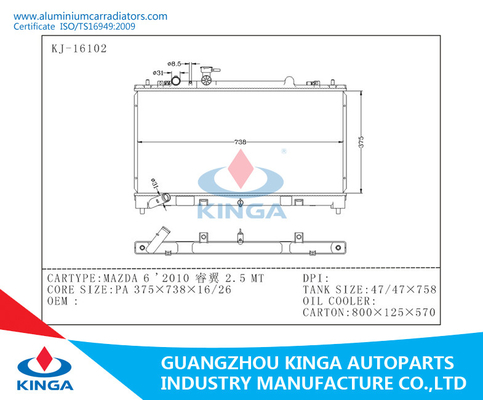 Chine MAZDA 6 2010 réservoirs en plastique de radiateur automatique en aluminium de la TA de Ringwing 2,5 fournisseur