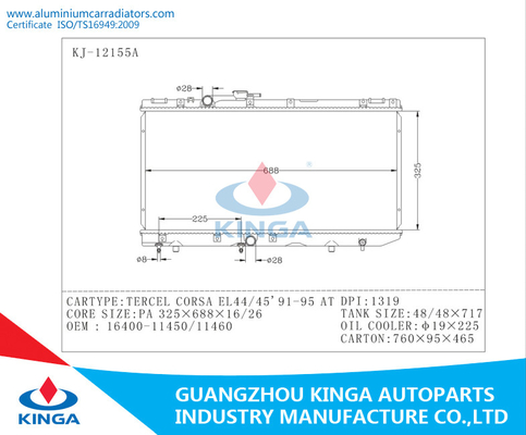 Radiateur de Toyota de pièces d'auto pour OEM de TERCEL CORSA 16400 - 11450/11460 DPI 1319 À fournisseur