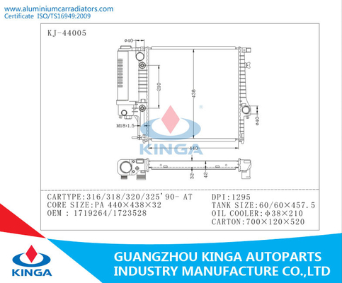 Radiateur en aluminium de voiture de pièces d'auto pour BMW 316/318/320/325 90 OEM 1719264/1723528 À fournisseur