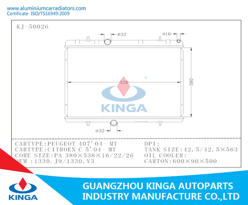 V3 de PEUGEOT 407' 04 de la TA de voiture de radiateurs plein radiateur en aluminium en aluminium d'OEM 1330 J9/1330 fournisseur