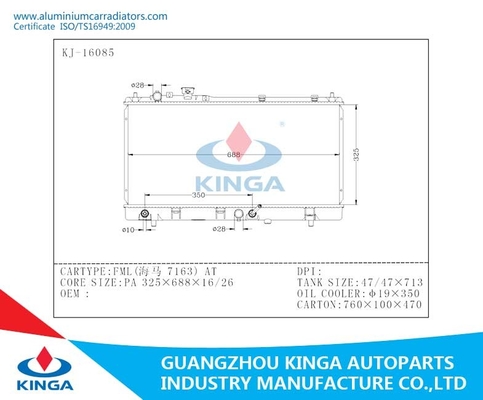 Radiateur en aluminium fait sur commande de Mazda de moteur de véhicule pour Mazda FML au RÉFRIGÉRANT à HUILE Φ19*350 fournisseur