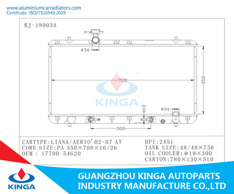 LIANE en aluminium de radiateur de Suzuki de radiateurs de voiture d'OEM 17700-54G20/AERIO'02-07 À fournisseur