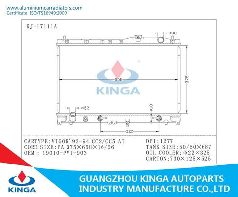 Radiateur en aluminium de voiture de rechange pour Honda Vigor 92-94 CC2/CC5 à 19010-PVI-903 fournisseur