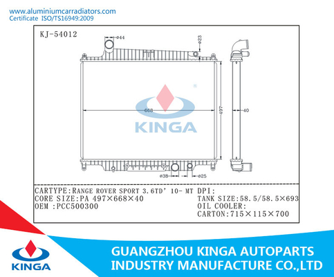 Radiateur de emballage en aluminium du SPORT 3.6TD'10-MT de RANGE ROVER pour OEM PCC500300 fournisseur