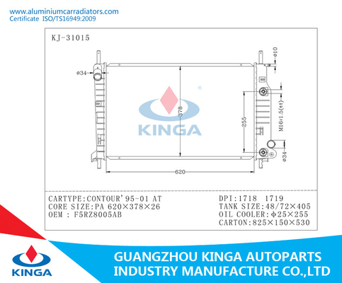 Radiateur automatique fait sur commande CONTOUR'95-01 de Ford de radiateur en aluminium d'OEM F5RZ8005AB Honda fournisseur