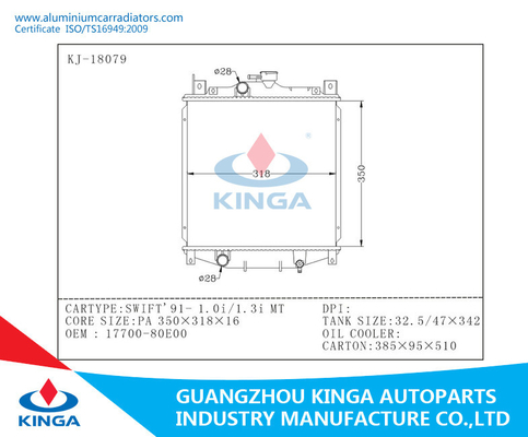 Radiateurs en aluminium de voiture de SUZUKI pour OEM 1991 de fan de radiateur de la TA de SWIFT 1.0i/1.3i 17700-80E00 fournisseur