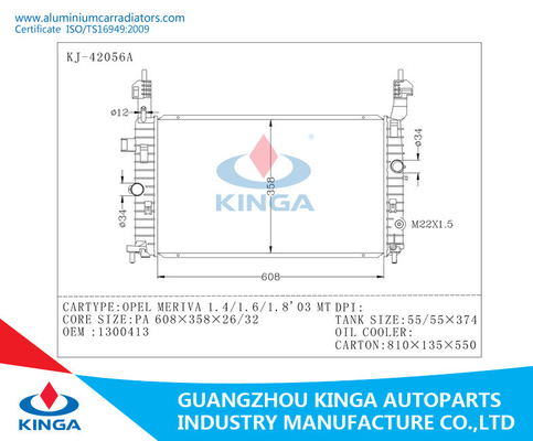 OEM 1300413 de la TA en aluminium automatique d'Opel Meriva 1.4/1.6/1.8'03 de radiateur fournisseur