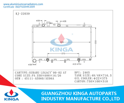 Radiateurs en aluminium de voiture de SUBARU, radiateur classique pour LEGACY'00-02 13,78 au `« `du × 27 » fournisseur