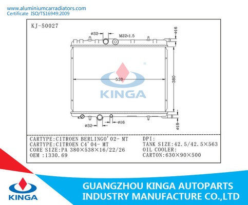 Radiateur en aluminium de réservoir d'eau pour PEUGEOT CITROE BERLINGO'02/CITROEN C4'04 fournisseur