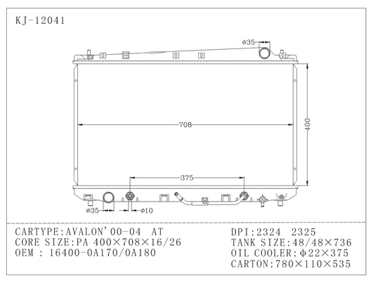 réservoir en plastique de radiateur de 48*736mm pour AVALON 2000-2004 de Toyota À fournisseur