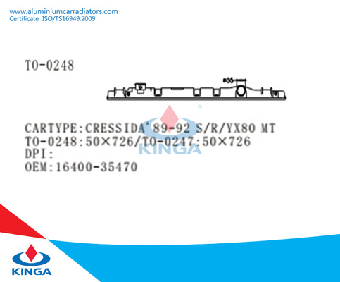 Réservoir en plastique de dessus de radiateur de voiture pour Toyota Cressida'89-92 S/R/YX80 à l'OEM : 16400-35480 fournisseur