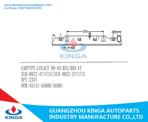 Réservoir de radiateur de rechange pour OEM 45111-AG000/AG001 DPI2331 de LEGACY'99-03 BE5/BH5 fournisseur