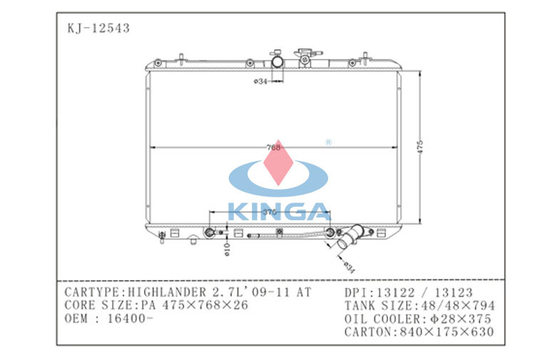 Année automatique du radiateur 2.7L de collecte de Toyota de voiture de système de refroidissement de moteur 09 - 11 fournisseur