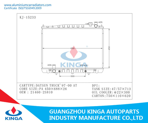 Radiateur automatique de noyau en aluminium pour le camion de Datsun 21460 2s810 avec le réservoir en plastique fournisseur